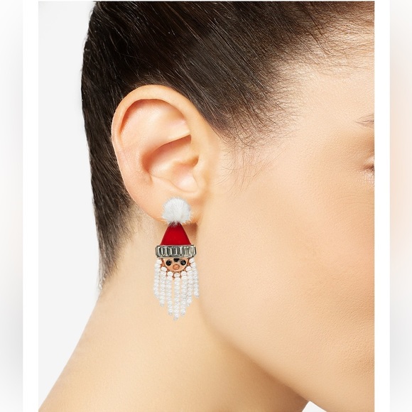 NWT HOLIDAY LANE SILVER TONE CRYSTAL, BEAD AND POM-POM SANTA EARRINGS - Picture 3 of 6